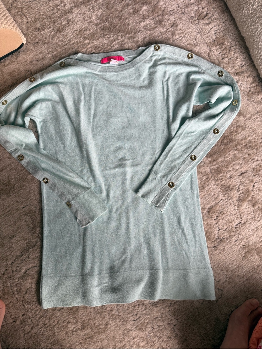 Lilly Pulitzer Mint Green Crewneck Sweater with Button Trim